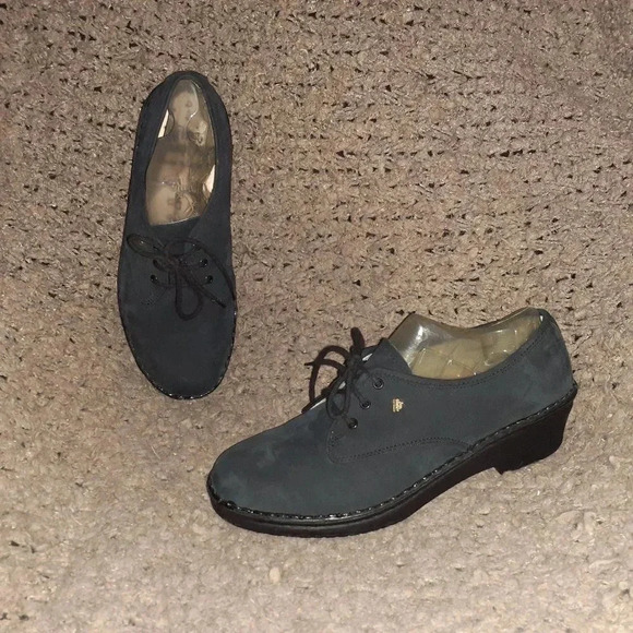 FINN COMFORT-Black Nubuck Loafers-Lace-Up-Wedge Heel-Size 6 UK-8 US-Near Mint - Picture 1 of 8